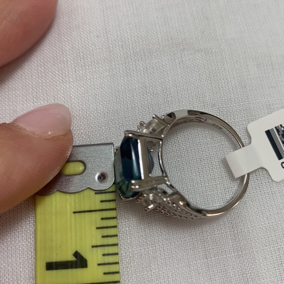 NWT JTV 5.95CT EMERALD CUT TEAL FLUORITE & .48CTW WHITE TOPAZ RING - Picture 7 of 8